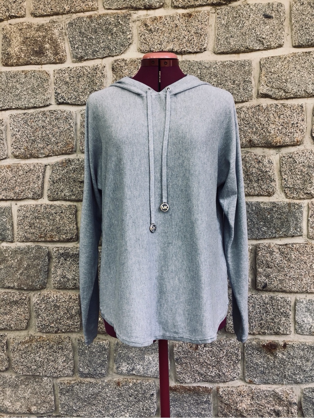 NWT Michael Michael Kors Light Blue Pullover Very Soft Knit Hoodie Cotton Blend